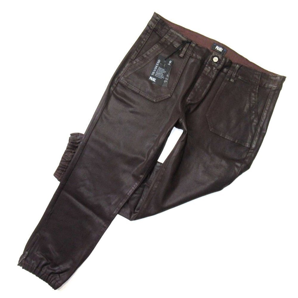 NWT Paige Mayslie Jogger in Chicory Coffee Luxe Coated Transcend Stretch Jean 34